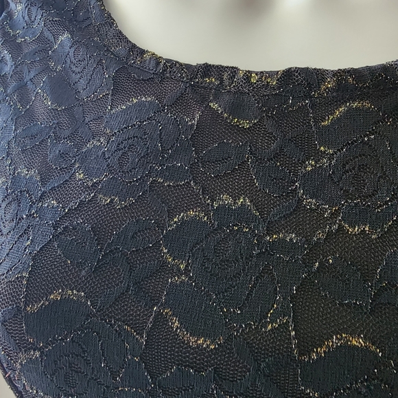 IZ Byer Open Back Black and Gold Lace Peplum Top - Picture 3 of 3